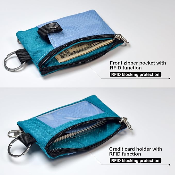 CHENSPRX Minimalist RFID Blocking Small Wallet with ID Window,WaterResistant Zip Id Case Wallet with Lanyard Keychain for Cards,Cash,Travel,Women,Men - Image 4