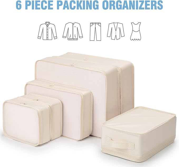 Mossio 6 Set Packing Cubes with Shoe Bag - Lightweight Travel Luggage Suitcase Organizers - Image 4