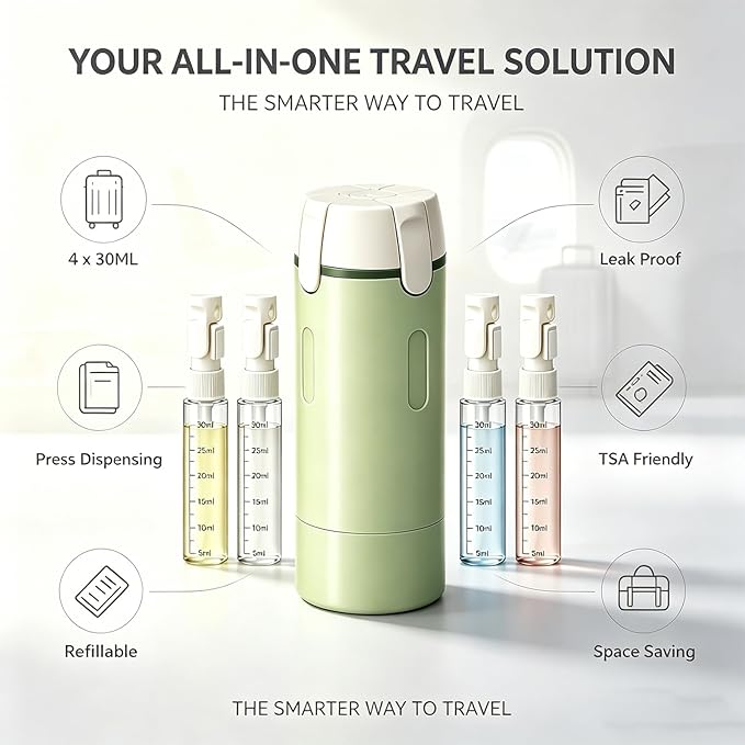 4 in 1 Travel Dispenser Bottle, 30ML Leak Proof Travel Size Toiletries Containers with Labels & Scale, Portable Refillable Travel Bottles for Shampoo Lotion Conditioner Cream, Carry Friendly(2White) - Image 7