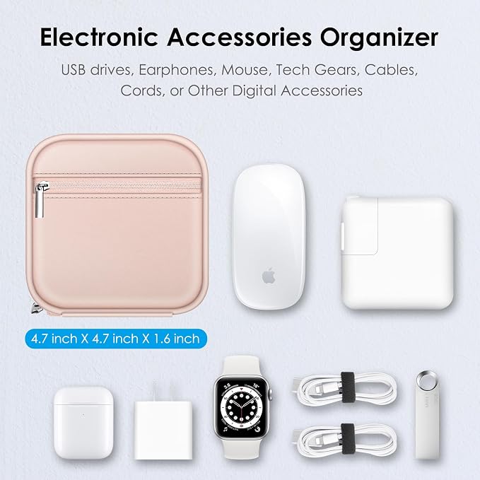 FINPAC Charger Case for MacBook, Small Electronic Organizer Pouch Bag | Portable Travel Storage for MacBook Power Adapter, Laptop Accessories, Magic Mouse, USB Drives, Gadgets, Pink - Image 6