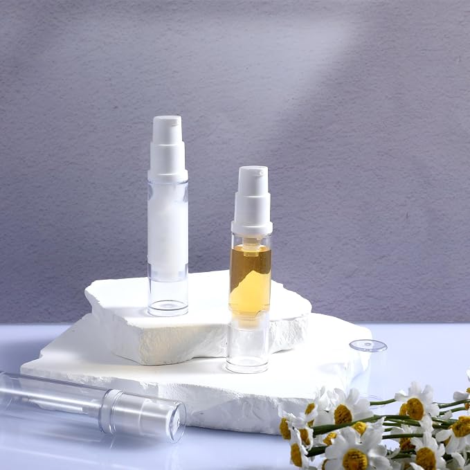 4 Pcs Empty Airless Pump Bottles, Refillable Clear Travel Pump Bottle | Lotion Container Vacuum Cosmetic Container Press Pump Bottle for DIY Foundation Gel Lotion Moisturiser Shampoo Toiletry(10ml) - Image 7