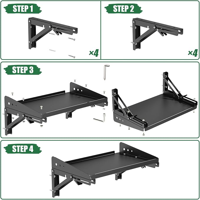 ULIBERMAGNET Garage Folding Storage Rack Shelves,200LB Metal Wall Mounted Adjustable Rail Shelf for Garage,Power Tools,Toolbox,Storage Shelves with Lip for Workshop Kitchen Office (2 Pack) - Image 8