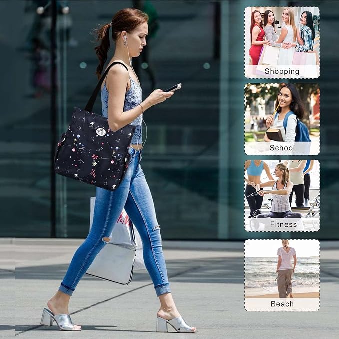HUA ANGEL Floral Tote Bag - Casual Shoulder Bag Daily Tote Bag with Zipper Gym Travel Shopping Work Handbag for Women - Image 7