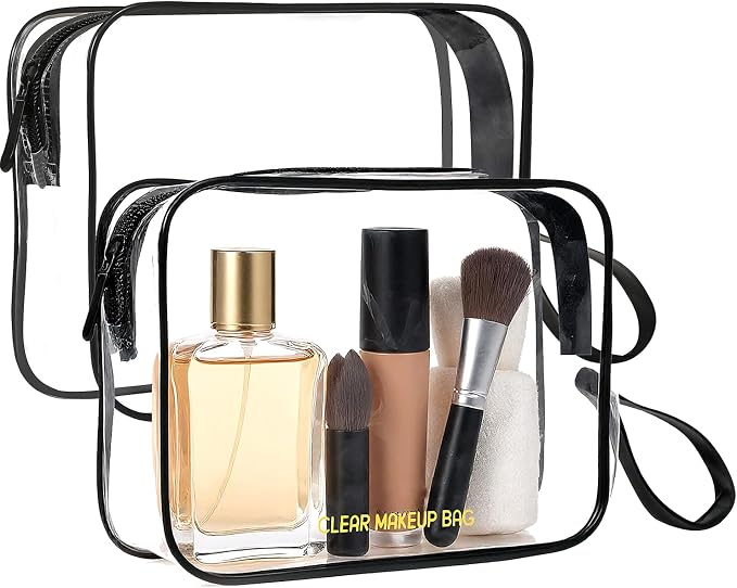 Icramsy Clear Makeup Bag,2 Pack TSA Approved Toiletry Bag for Women & Men | Portable Handheld Design, Waterproof, Airport Airline Compliant, Clear Toiletry Cosmetic Bag by Icramsy