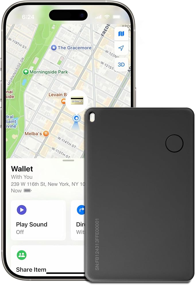 Wallet Tracker Card, Rechargable, Works with Apple Find My, iPhone (iOS Only), Bluetooth Item Locator for Luggage, Bags, Passport, IP68 Waterproof (1 Pack) by Unknown