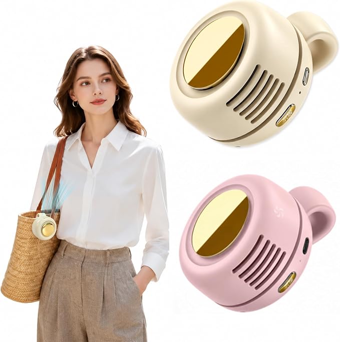 Portable Clip-on Fan Silent Bladeless Mini Fan | 360°Rotation 3-speed Modes Whirlwind Waist Clips Fans Hands-Free Cooling Fan Outdoor Trip Work Travel White-Pink 2 Pack by LIDEEYA
