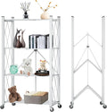 4-Tier Folding Shelf with Wheels No Assembly Portable Shelves | Folding Shelf Loads 600 LBS,Metal Steel Collapsible Shelves, Rolling Standing Utility Rack for Kitchen, Pantry, Office, White by YUANJIMI
