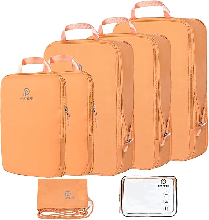 PFEYRPK Lightweight Compression Packing Cubes for Suitcases, Compressible Expandable Travel Packing Organizer with Clear Toiletries and Backpack Bag, Travel Essentials for Carry on Luggage 7 Set by PFEYRPK