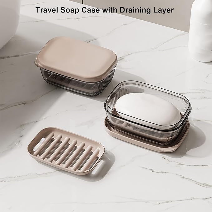 Toothbrush Travel Case & Travel Soap Holder Dish Tray Set of 2, Portable Clear Toothbrush Holders with Cover Leakproof Bar Soap Holder for Traveling School Camping Business Bathroom - Image 5