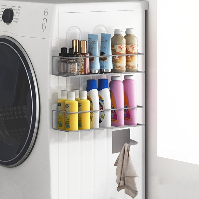 Magnetic Spice Rack For Refrigerator, Space Saving Magnetic Shelf For Fridge Grey 2 Pack With Magnetic Paper Towel Holder - Image 3