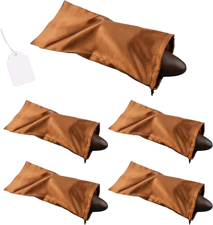 GONGKANGYUAN 4 Pack Shoe Bags for Travel Satin Fabric Shoe Bag with Drawstring for Men Women Travel Protecting Storing Shoes (Brown) by GONGKANGYUAN