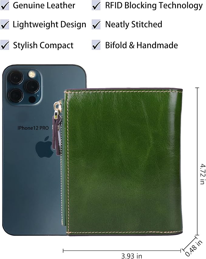 Women's RFID Blocking Leather Small Compact Bi-fold Zipper Pocket Wallet Card Case Purse with id Window - Image 4