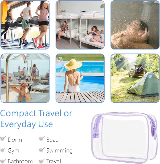 Clear Makeup Bag Travel - TSA Approved Toiletry Bag, 2 Light Purple | 1 Medium Quart Carry-On & 1 Large Checked-Luggage, Reinforced Seams, Water-resistant, Clear Easy-Check for Airport, Women - Image 6