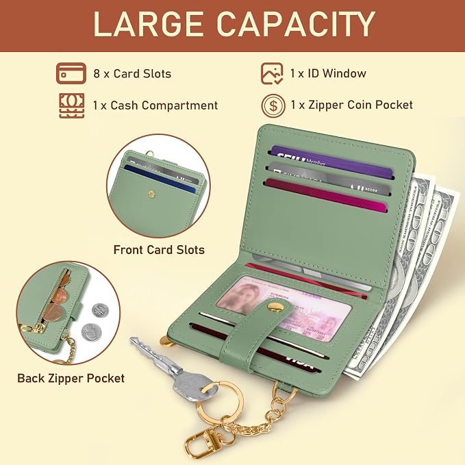 Jogjam Green Rfid Women Wallet, Small Slim Thin Compact Credit Card Holder | PU Leather Bifold Cash Zipper Coin Pocket ID Window, for Female Ladies Teen Girls Girly Gifts - Image 4