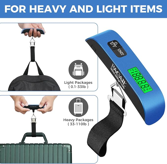 BAGAIL Digital Luggage Scale, 110lbs Hanging Baggage Scale with Backlit LCD Display, Portable Suitcase Weighing Scale, Travel Luggage Weight Scale with Hook, Strong Straps for Travelers - Image 6
