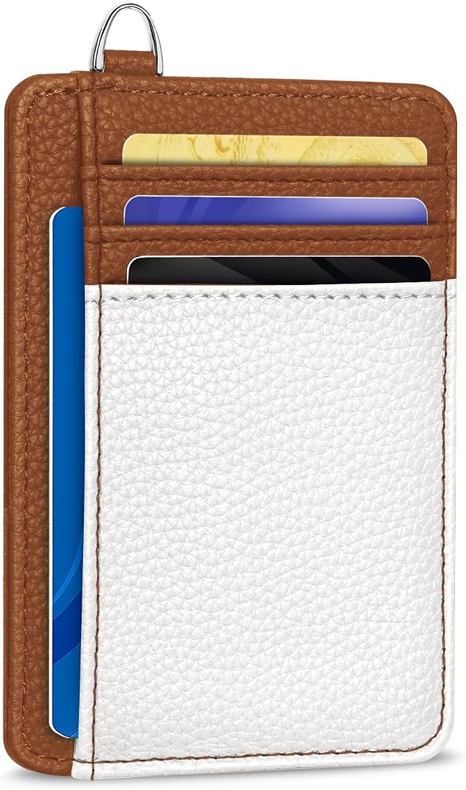 Yonlevres Credit Card Holder Slim Wallet Women Minimalist RFID Small Travel | Front Pocket, Handy, RFID Blocking, Woman Girls Ladies Gifts, D-ring for Keychain,Thin Mini Card Case, ID Window, PU Leather by Yonlevres