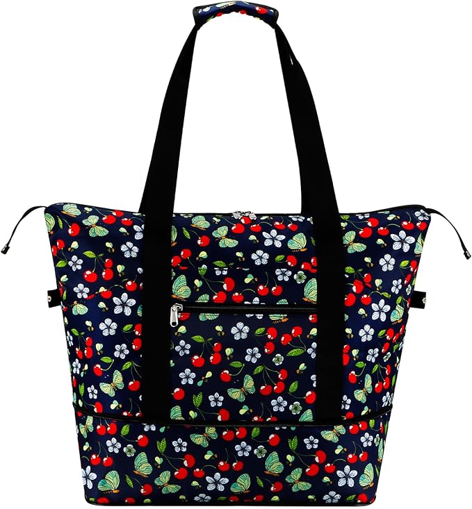 Expandable Duffel Bag for Women with Trolley Sleeve/Wet Pocket Weekender Travel Tote Large Carry On Overnight Luggage by HAWEE