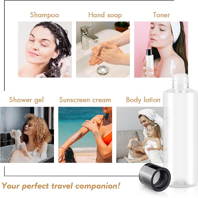 150ML/5OZ Travel Size Toiletries, 6 Pack Travel Size Containers | Double Leak Proof & Refillable Plastic Travel Bottles for Shampoo, Lotion, Body Wash with 6pcs Labels (Clear) - Image 6