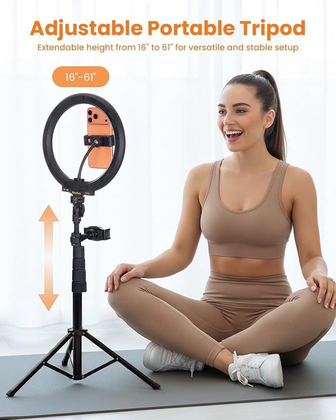 10" RGB Ring Light with 66'' Tripod Stands, 2 Phone Holder, Remote | 28 Color & 10 Brightness Level, Circle Ring Light for Live Stream, TikTok, YouTube, Makeup, Compatible with iPhone & Android - Image 6