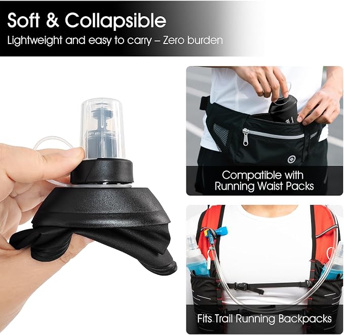 GUYI GYGYL Soft Flask, Collapsible Water Bottle for Sports, 250ml Black | TPU Collapsible Water Bottle for Hydration Pack, Running Vest, Leak-Proof Folding Bottle for Hiking Cycling Climbing Jogging - Image 4