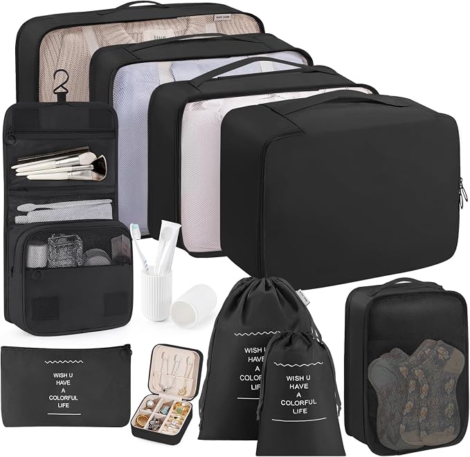 Packing Cubes 11 Set, Suitcase Organizers, Luggage Organizer Bags, with Toiletry Bag, Travel Essentials, Black by Unknown