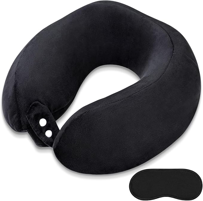 Neck Pillow Airplane Memory Foam Travel Pillows Black | Soft Cooling Pillow, Portable, Neck Support, For Adults, Train Bus Office Home by FEUFOAM