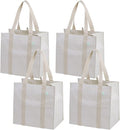 VENO 4 Pack Large Grocery Bag Reusable Shopping Bags with Hard Bottom | Utility Tote with Reinforced Handles, Heavy Duty, Foldable, Stand Upright, for Groceries Shopping Cart Storage(Beige, 4 Pack) by Veno