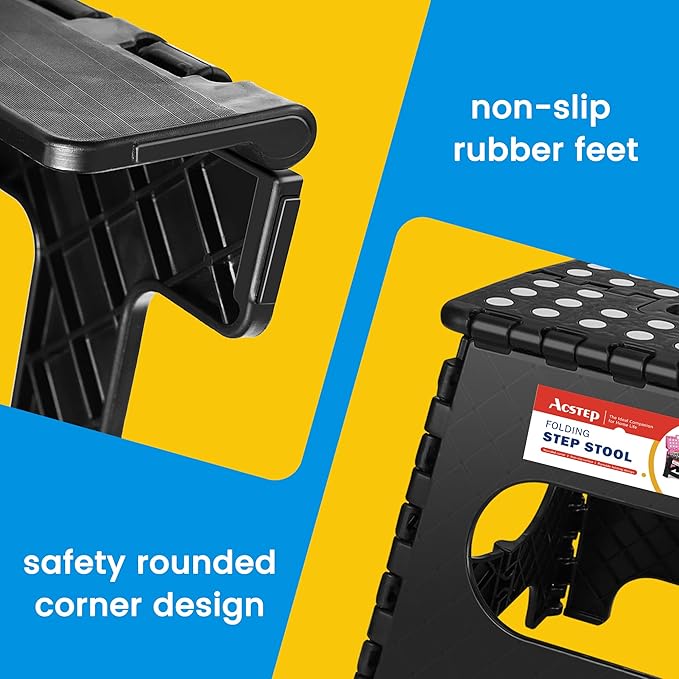 12 Pack 11 Inch Folding Step Stool, Sturdy Plastic Foldable Step Stool for Kids & Adults, Non Slip Lightweight Collapsible Foot Stools Holds 300 lbs, Ideal for Kitchen, Bathroom, Outdoor, Black - Image 3