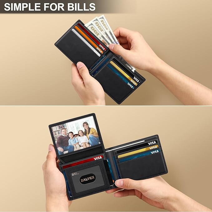 ZALVEX Wallet for Men Slim RFID Blocking Leather Credit Card Holder Wallet | 14 Cards Bifold Minimalist Thin Wallet with 2 ID Windows & Cash Slot Front Pockt Carteras Para Hombres Birthday Gifts for Men - Image 5