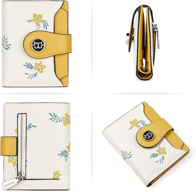 BOSTANTEN Leather Womens Wallet Small RFID Blocking Credit Card Holder | Removable ID Window, Zipper Coin Pocket, Bifold, Minimalist, Fits Small Purses, Daily Use, Ladies Gifts, Floral Yellow - Image 5