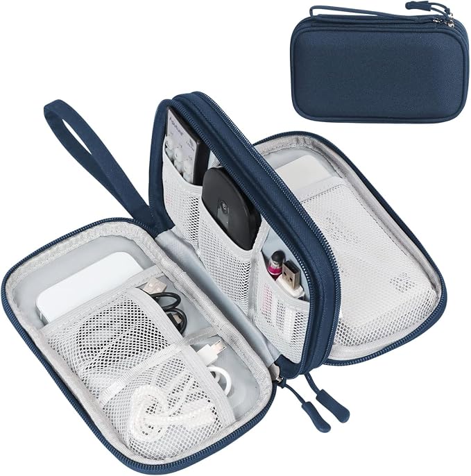 FYY Electronic Organizer, Travel Tech Pouch Bag, Cable Organizer Navy | Wrist Strap, Waterproof, Double Layers Portable Electronics Travel Carrying Case for Cord, Charger, Daily Business Trips Use by FYY