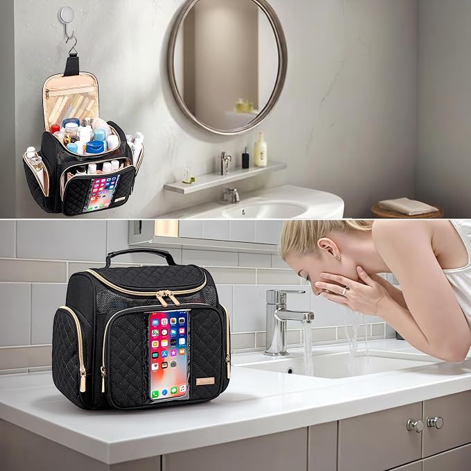 Tealari Large Toiletry Bag for Women Men,Bathroom Bag,Water Resistant Shower Bag,Makeup Bag,Portable Shower Caddy for College Dorm,Hanging Travel Toiletry Bag with Transparent Waterproof Phone Pocket - Image 8
