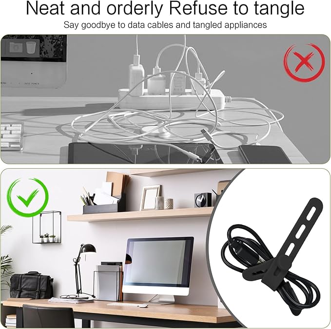 Donruby 24Pcs Silicone Cable Ties - Reusable & Washable with Locking Buckles, Adjustable Fastening Cable Management Straps, Multi-Purpose High Elasticity Cord Organizer (Black) - Image 7