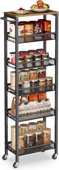 VASAGLE 6-Tier Slim Rolling Storage Cart, Narrow Kitchen Cart with Wheels, Utility Organizer, 17.9 x 8.7 x 51.7 Inch, for Bathroom Pantry, Rustic Brown and Matte Black, Dacey Collection ULRC039K101 by VASAGLEbySONGMICSHOME