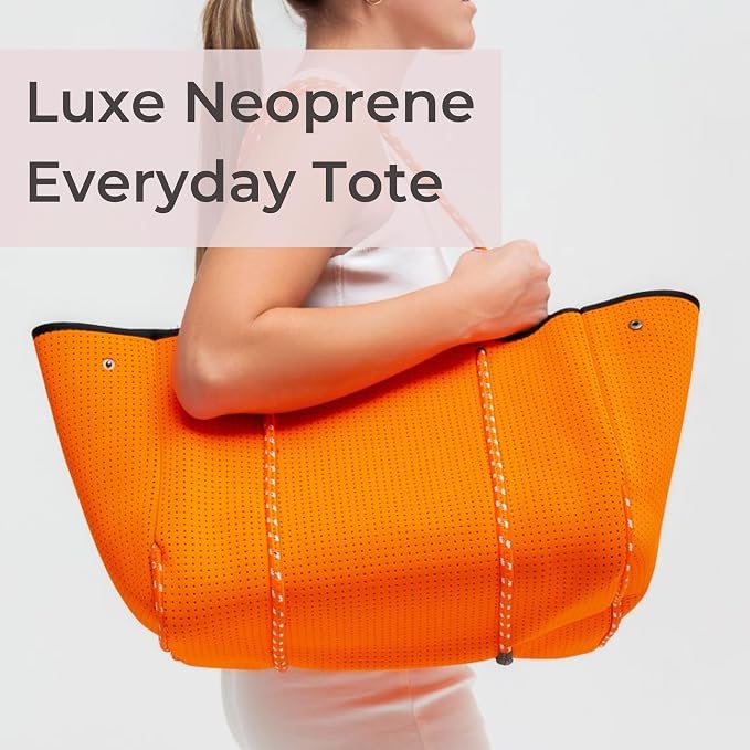 POPUPS Large Neoprene Tote Bag for Women - Everyday Designer Handbag for Travel Work and Beach with Pockets and Zipper Pouch - Image 2