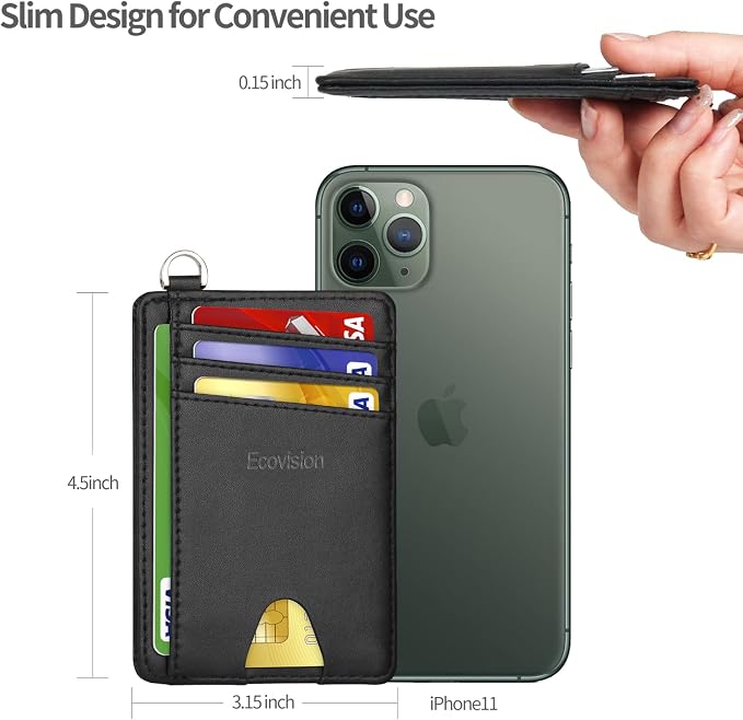 Slim Minimalist Front Pocket Wallet, RFID Blocking Credit Card Holder Wallet with Detachable D-Shackle for Men Women - Image 7