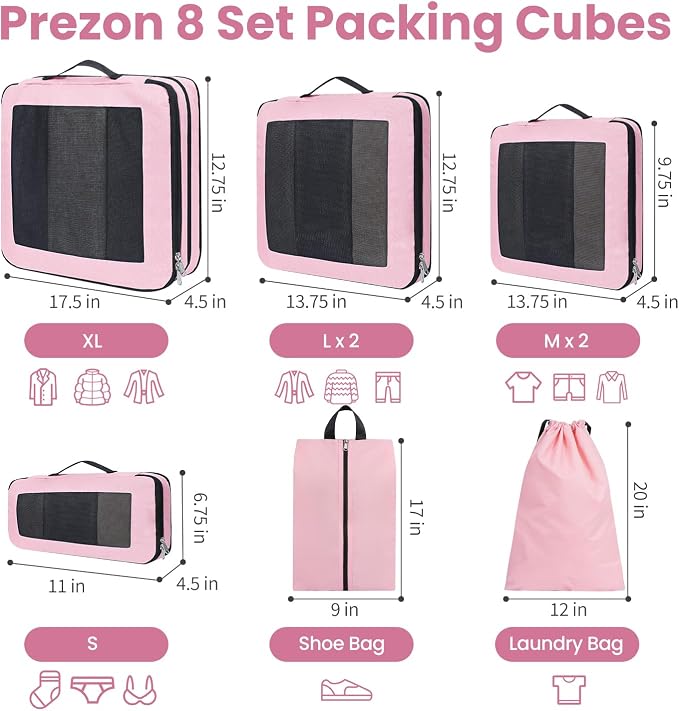 Compression Packing Cubes for Travel, Lightweight Vacation Travel Essentials, Travel Accessories for Suitcase Organizer Bags Set, Durable Luggage Organizer - Image 3