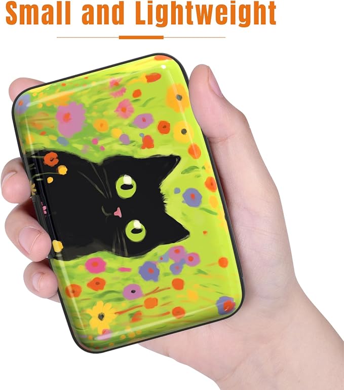 Rimilak Aluminuml Credit Card Holder,Cute Cat | Mini Credit Card Wallet RFID Blocking Slim Metal Hard Case for Women Men - Image 3