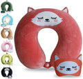 Sexysamba Cartoon Headrest & Neck Pillow for Kids Boys & Girls, Teens, Travel Accessories for Airplane, Car, Recline, Memory Foam Cute Travel Pillow with Sleep Eye Mask - Fox by Sexysamba