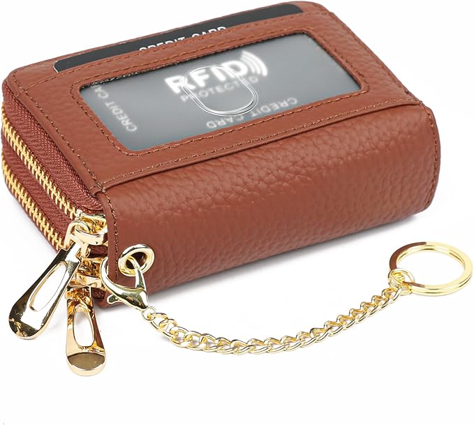 imeetu RFID Credit Card Holder, Small Card Wallet Women, Leather Card Case | Genuine Leather Women's Card & id Cases, Change Coin Purse with Zipper Keychain id Window, 20 Colors & 3 Styles, Daily, Gifts - Image 5