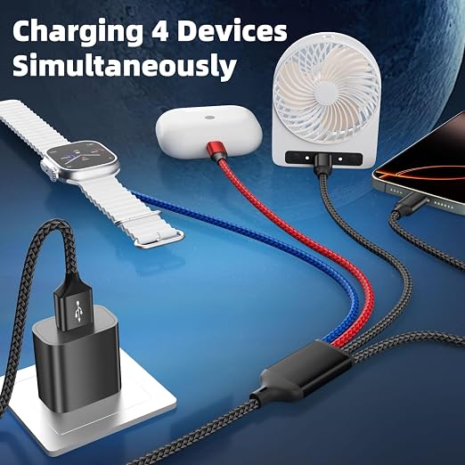 Dual Type-C 4 in 1 Charging Cable for Phone Watch Charger, Travel Essentials Multi Charging Cable iPhone Charger Cord Compatible with iWatch Ultra/SE/10-1, iPhone17 16 15 14, Android-1Pc 5FT - Image 3
