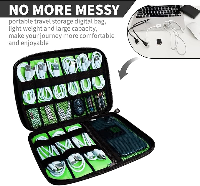 Lcsmaokin Electronics Organizer Travel Case,Electronic Accessories Storage Bag,Portable Waterproof Cable Organizer Bag,Travel Cord Organizer Bags for Small Charging Cord Storage,SD Card-Green - Image 2