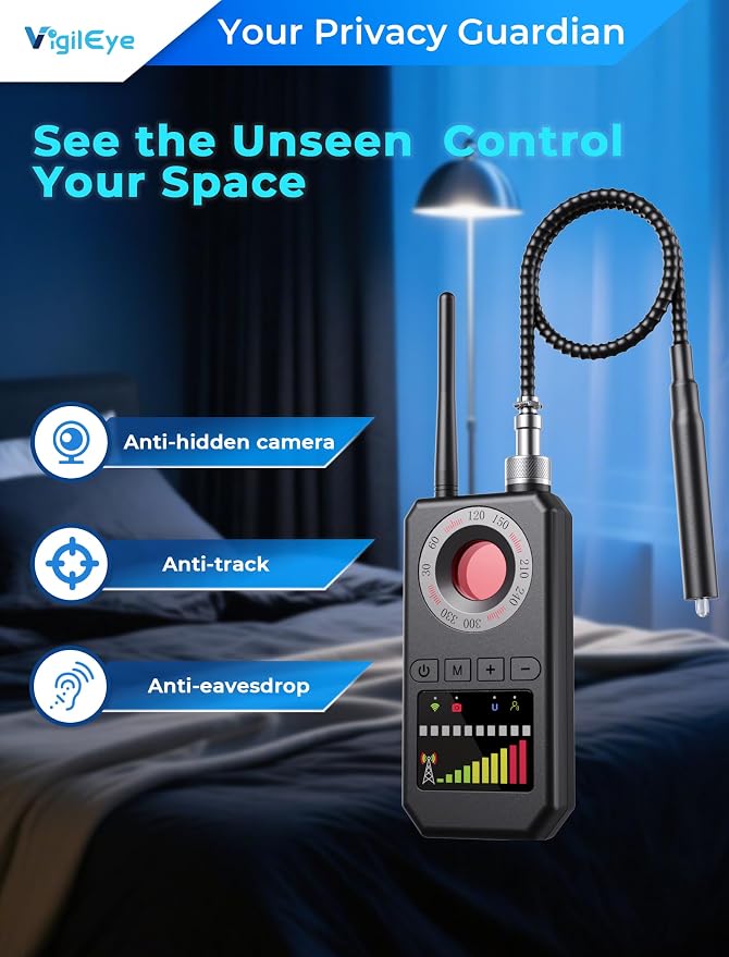 Hidden Camera Detectors,6-in-1 GPS Tracker Detector,Bug Detector,RF Detector,Listening Device Detector for Travel,Car,Hotels,Bathroom,Home,Office(Black) - Image 2