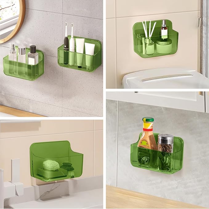 CGBE 2-Pack Cabinet Door Organizer, Self Adhesive Bathroom Shelves, Green | Acrylic Shower Caddy, Wall Mounted Storage, No Drilling, Automatic Draining, For Cabinet Door and Shower Wall - Image 7