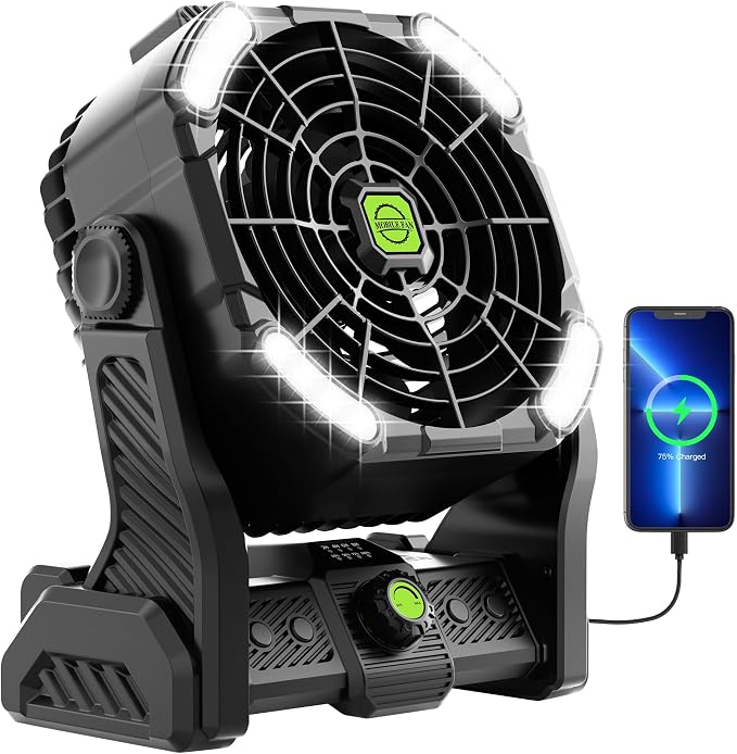 Battery Powered Fan Rechargeable Portable Camping Fan Tent with Light | 20000mAh Cordless Battery Operated Camping Fans with Light,USB Personal Fans Outdoor Camping Essentials Beach Tent for Travel - Image 8