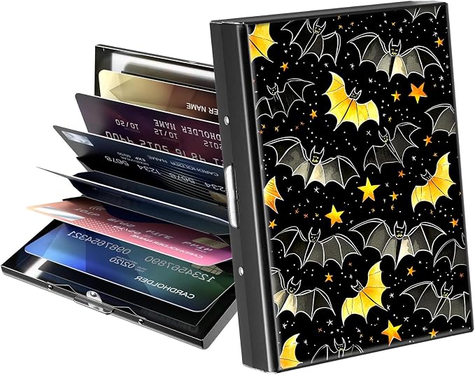 Metal Wallet,Credit Card Holder for Women Men,RFID Blocking Card Holder Mini Slim Aluminum Wallet ID Case Hard Case Business Card Holder Case,Black Gloden Bat by ACWDMKH