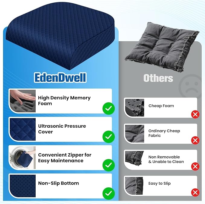 Seat Cushion, Office Chair Cushion, Chair Pad, Large, Blue, Large | Memory Foam, Washable Cover, Non-slip Bottom, Portable Handle, for Office, Home and Car - Image 4