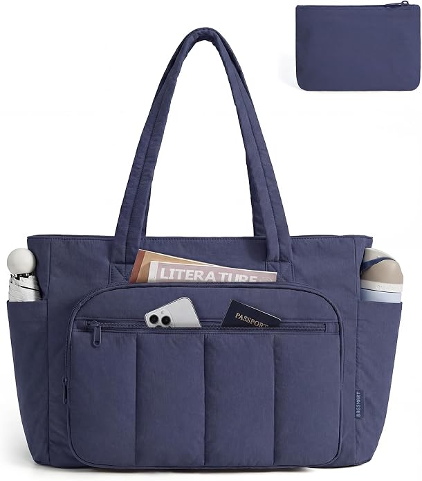BAGSMART Tote Bag for Women, 2 Set Work Tote Bag with Zipper | 20L Capacity, 15.6'' Laptop Quilted Nurse Handbags for Work Travel College by BAGSMART