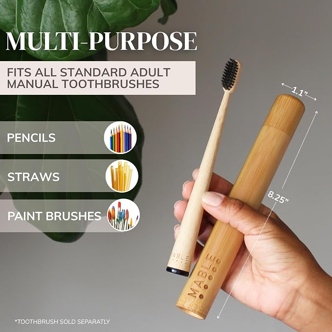 MABLE Toothbrush Travel Case | Bamboo Toothbrush Holder for Travelling and Camping | Adult Size | Natural Product - Image 5