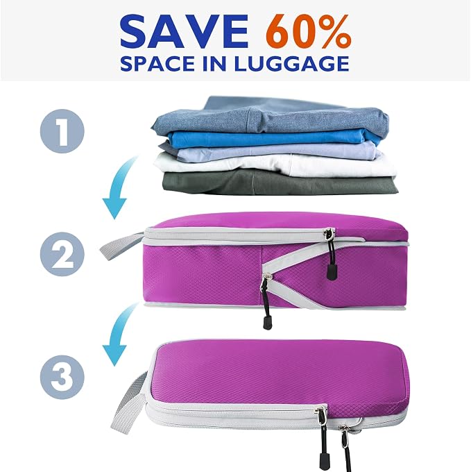 Compression Packing Cubes, 10 Set Packing Cubes for Travel Compression, Lightweight Compressible Package Organizer for Carry On and Suitcases, Purple and Grey - Image 4
